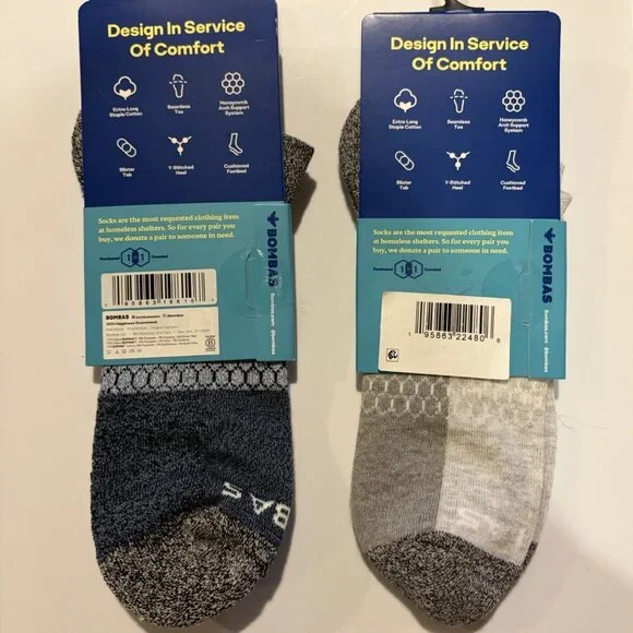 2 Pairs Bombas Ankle Athletic Socks Unisex - Picture 2 of 5